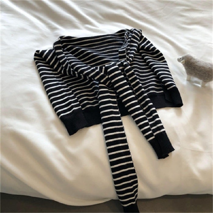 Striped Knit Small Scarf Womens Spring Autumn Summer Office Red Glamour Air Conditioning Room Neck Protection Cervical Pillow S Black 