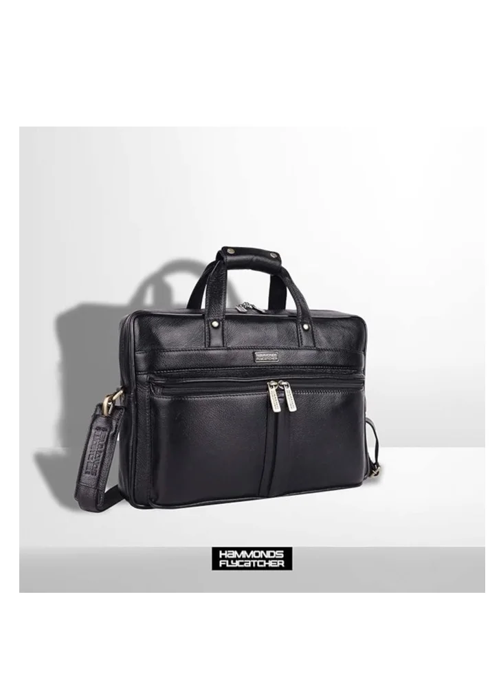 HAMMONDS FLYCATCHER Leather Office Bag for Men - Laptop Bag for Men |  Fits 15.6 Inch Laptop | Black |  LB102_BLK | 32YJ