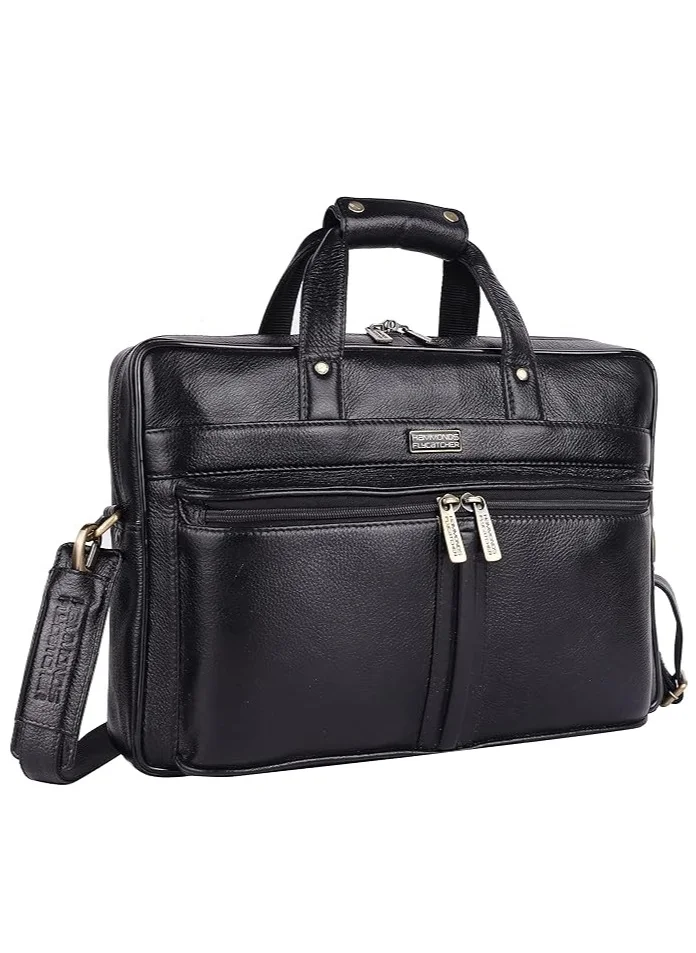 HAMMONDS FLYCATCHER Leather Office Bag for Men - Laptop Bag for Men |  Fits 15.6 Inch Laptop | Black |  LB102_BLK | 32YJ