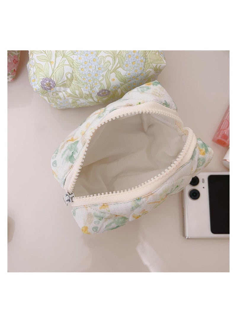 Excefore 2 Pcs Floral Makeup Bag Large Travel Cotton Quilted Cosmetic Makeup Bag Organizer, Lovely Coquette Aesthetic Zipper Portable Pouch Purse Storage Toiletry Bag for Women Girls accessories - Image 5