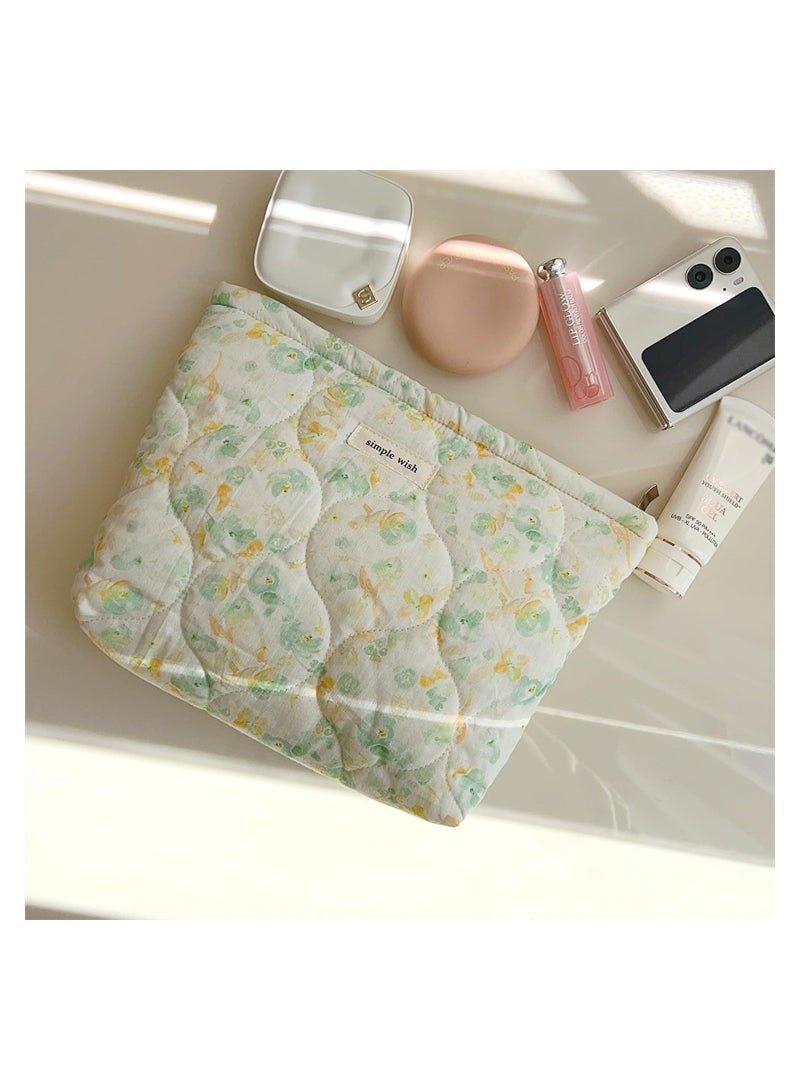 Excefore 2 Pcs Floral Makeup Bag Large Travel Cotton Quilted Cosmetic Makeup Bag Organizer, Lovely Coquette Aesthetic Zipper Portable Pouch Purse Storage Toiletry Bag for Women Girls accessories - Image 2