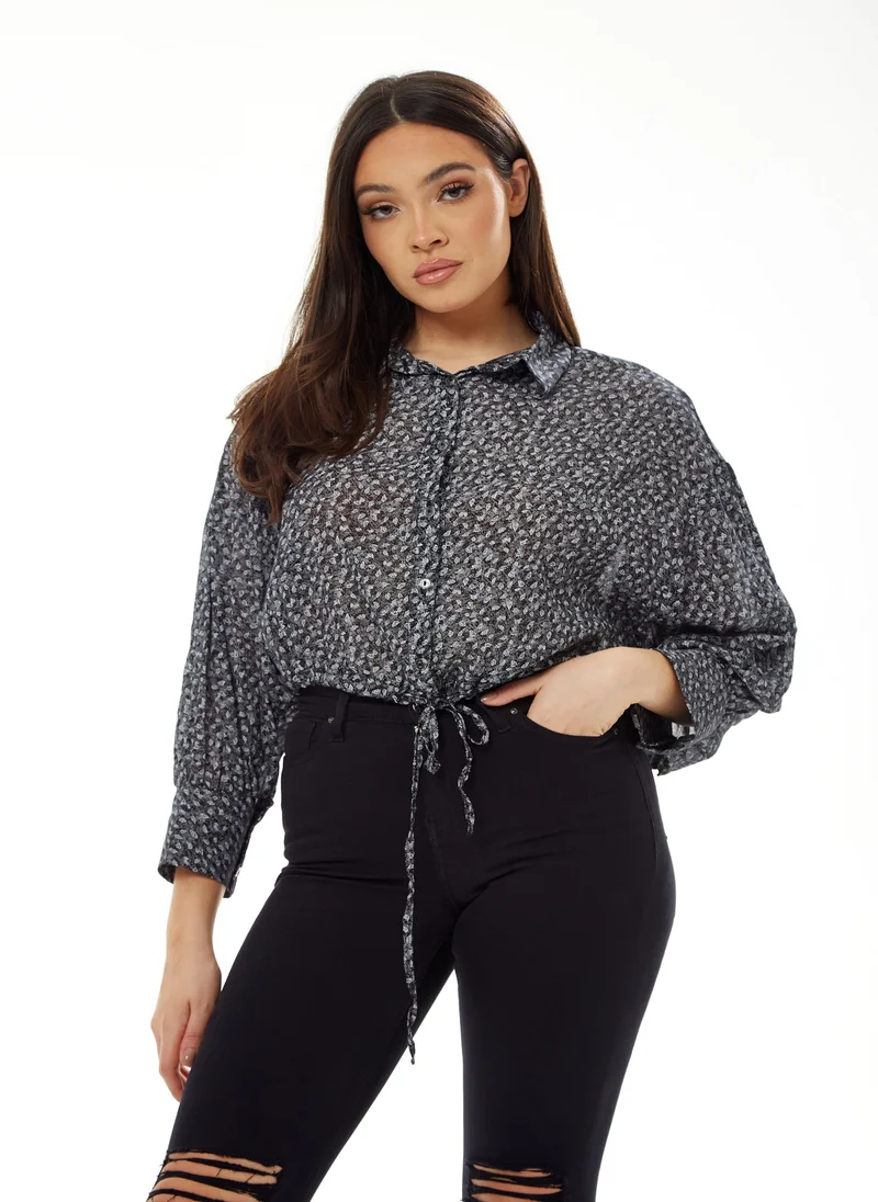 Liquorish Painterly Print Crop Shirt