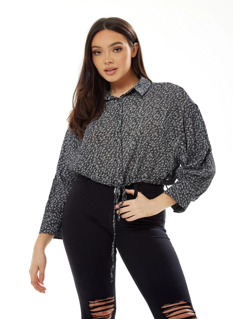 Liquorish Painterly Print Crop Shirt