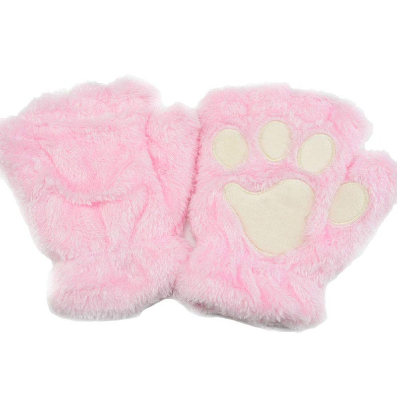 Himine Cat Claw Bear Paw Fingerless Winter Plush Gloves 1*Pair(Pink) - Image 5