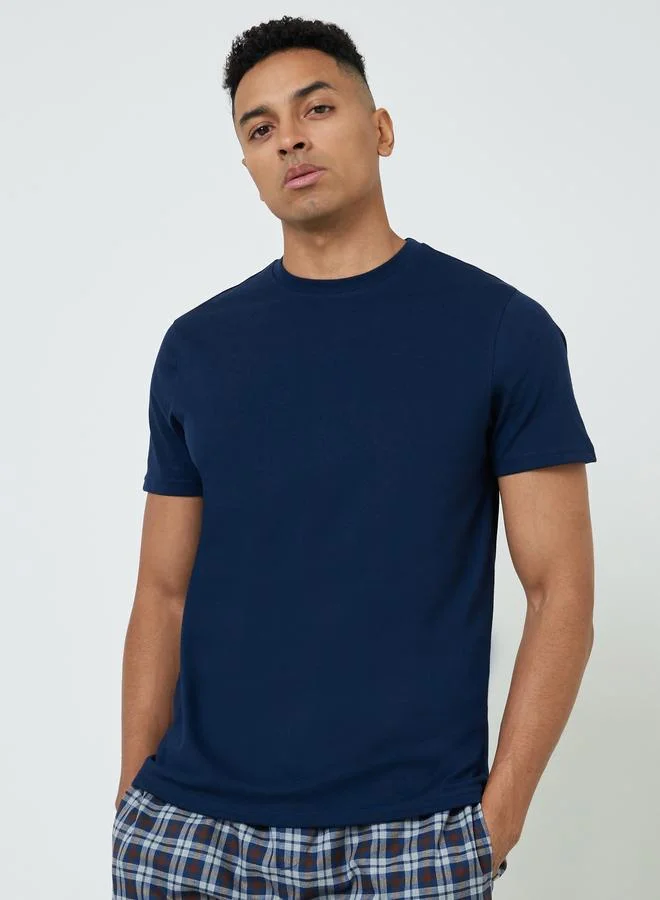 Styli Men Solid Cotton T-Shirt and Checked Pyjama Set