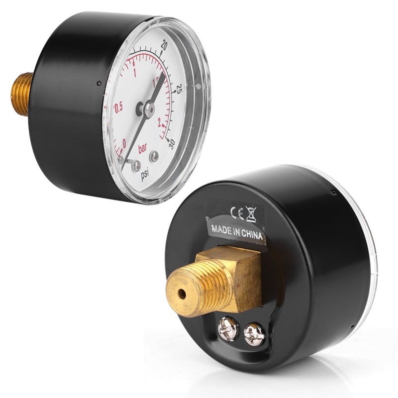 Pressure Gauge 0-30psi 0-2bar Brass Components Corrosion Resistance - Transparent Cover Clear Readings Back Connection for Air Water Oil Non-Corrosive Media - Image 2