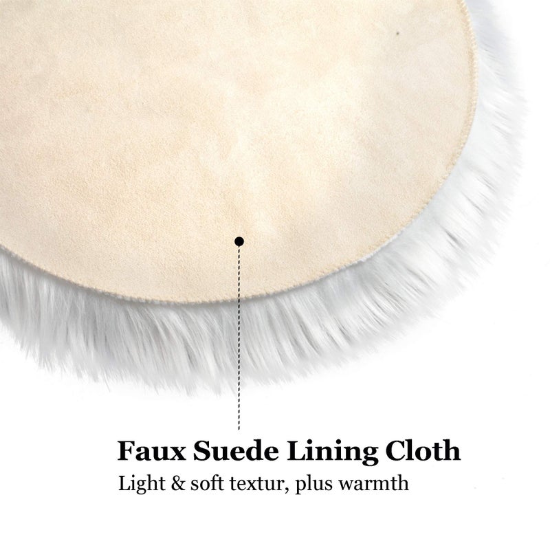 IVON 15.5 Inches White Round Faux Fur Rug, Fluffy Rug Cushion for Chair, Background for Nail Desk Photos - Image 3