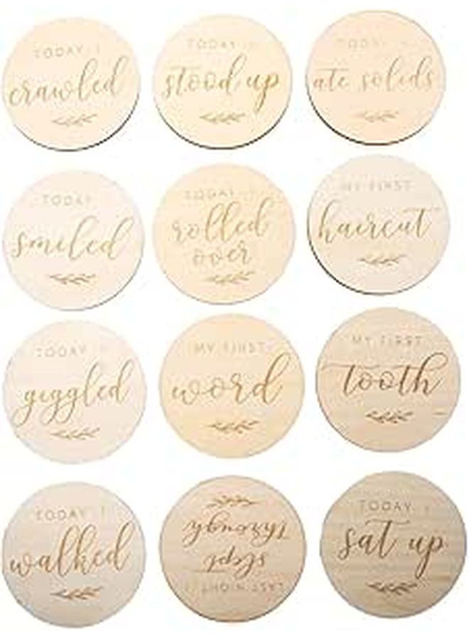 Newborn Photo Milestone Cards 12 Piece Wooden Set - Image 1