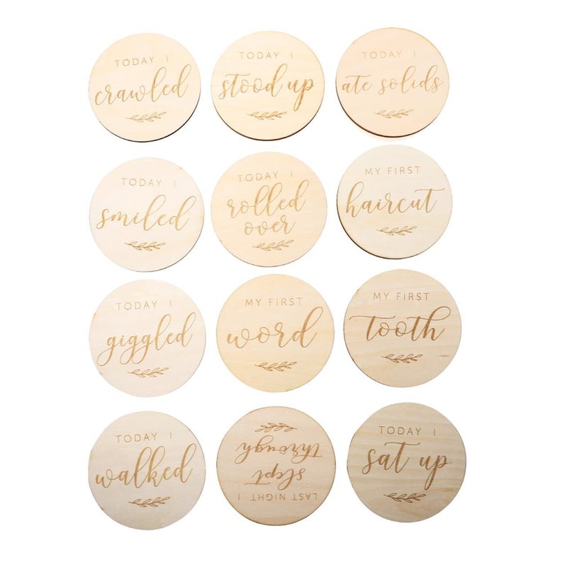Newborn Photo Milestone Cards 12 Piece Wooden Set - Image 2