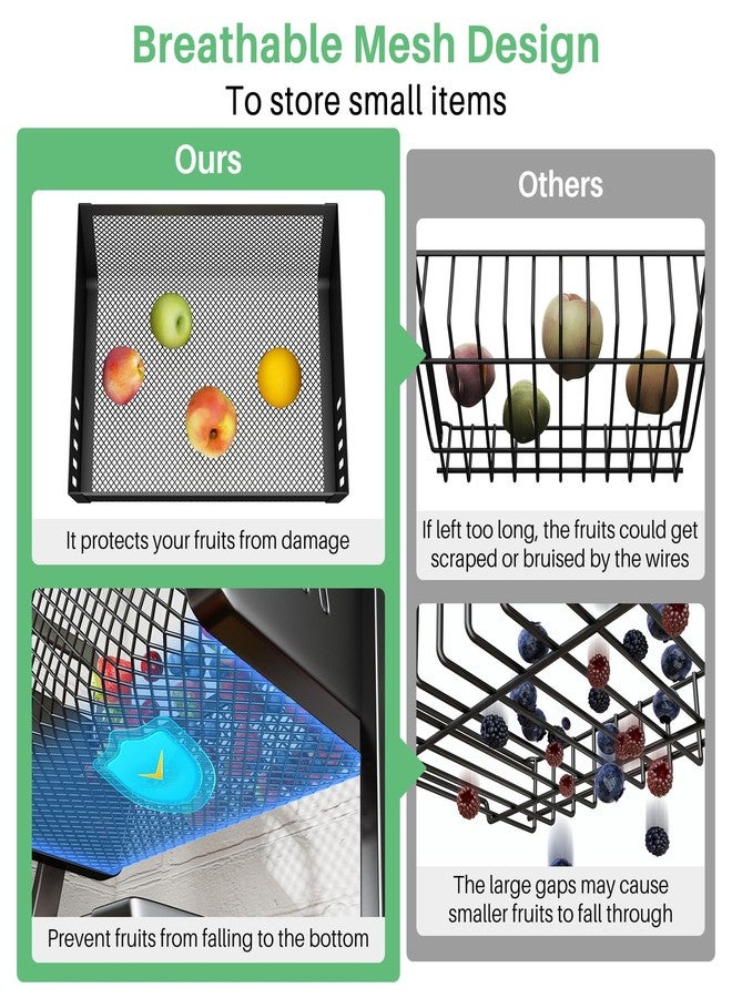 SAYZH Fruit Basket Bowls For Kitchen Counter with Banana Hangers - Detachable Metal Mesh Basket Fruit Stand with Handle - Kitchen Vegetables Bread Snacks Storage Organization, 2 Tier Black - Image 2