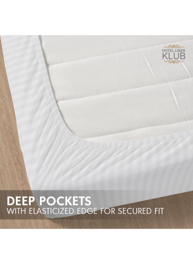 Hotel Linen Klub 1-Piece Microfiber Fitted Sheet Striped,Color: White, Queen (150x 200 cm),Design Soft Fabric Deep Pocket Elastic Edge Bed Linen - Image 4