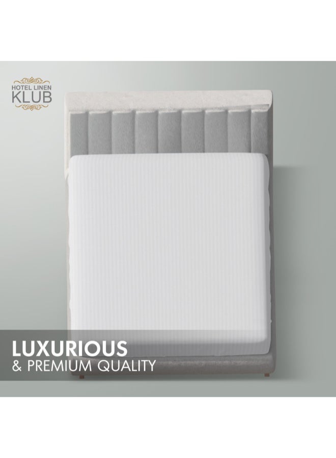Hotel Linen Klub 1-Piece Microfiber Fitted Sheet Striped,Color: White, Queen (150x 200 cm),Design Soft Fabric Deep Pocket Elastic Edge Bed Linen - Image 2