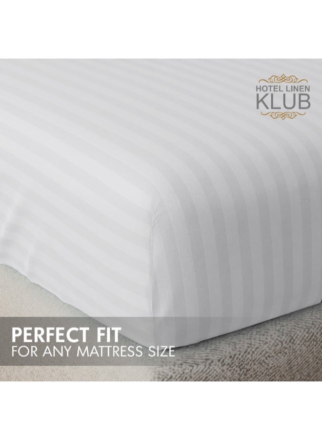 Hotel Linen Klub 1-Piece Microfiber Fitted Sheet Striped,Color: White, Queen (150x 200 cm),Design Soft Fabric Deep Pocket Elastic Edge Bed Linen - Image 3
