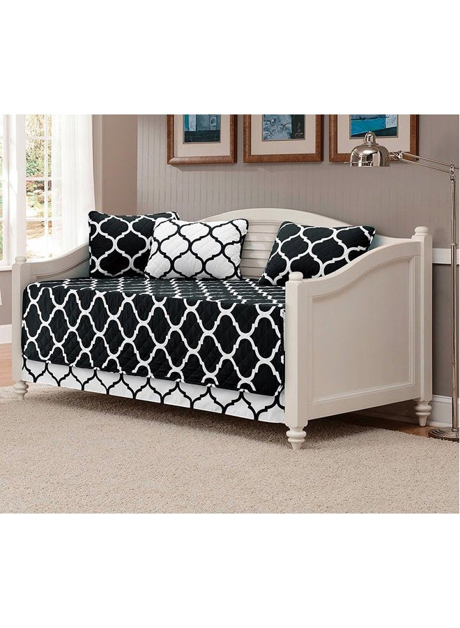 5pc Daybed Cover Set Quilted Bedspread New (Black/White)