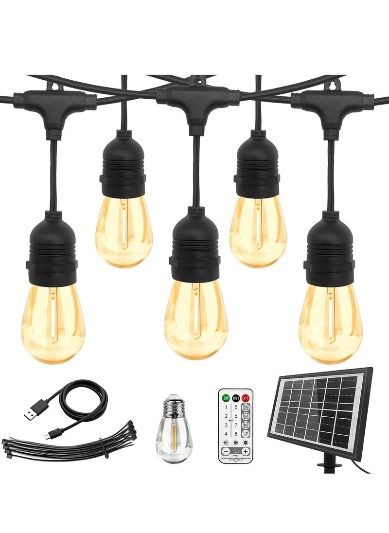 توكو - لمبات LED بالطاقة الشمسية S14 15 | سلسلة أضواء خارجية بطول 15 مترًا (50 قدمًا) | أبيض دافئ | شاتربروف | IP65 سلاسل إضاءة معلقة مقاومة للماء لحفلات الزفاف، الفناء، داخلي، حفلة خارجية، حديقة - Image 1