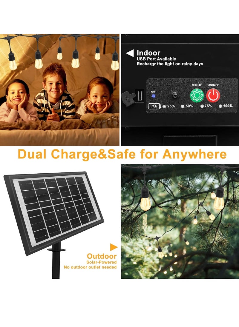 توكو - لمبات LED بالطاقة الشمسية S14 15 | سلسلة أضواء خارجية بطول 15 مترًا (50 قدمًا) | أبيض دافئ | شاتربروف | IP65 سلاسل إضاءة معلقة مقاومة للماء لحفلات الزفاف، الفناء، داخلي، حفلة خارجية، حديقة - Image 1