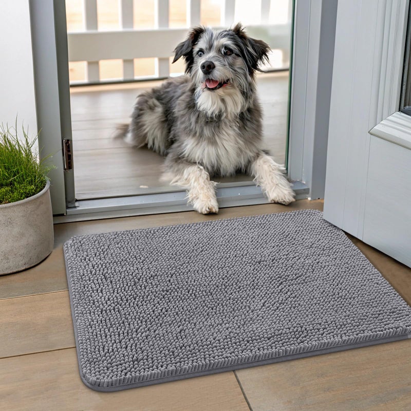 Smiry Dog Door Mat for Muddy Paws 24x16, Absorbs Moisture and Dirt Doormat, Non-Slip Washable Quick Dry Chenille Front Door Mat Indoor Entrance, Entryway Carpet for Inside Floor, Grey - Image 1
