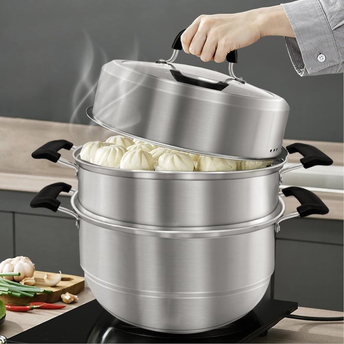 STEAMER POT FOR COOKING 126 INCH STEAM POTS WITH LID 2TIER STAINLESS STEEL STEAMING POT MULTIPURPOSE COOKWARE WITH HANDLE FOR VEGETABLE DUMPLING STOCK SAUCE FOOD