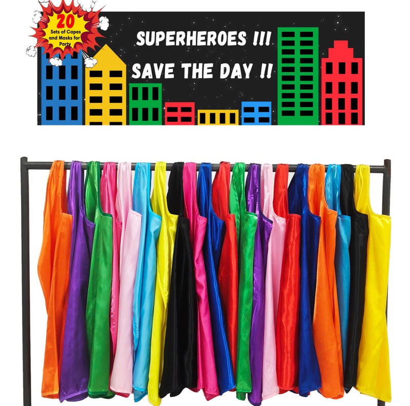 D.Q.Z Superhero-Capes for Kids 20 Sets Children-Superhero Capes and Masks for Super Hero Toys Birthday Party Dress Up Costume (Multicolored) - Image 4