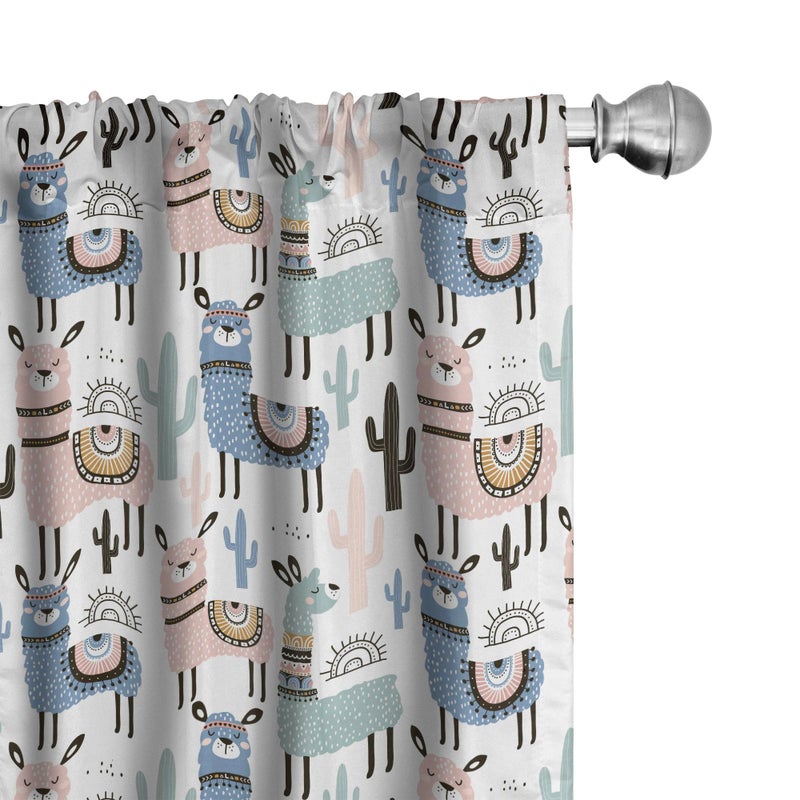 Ambesonne Llama Window Curtains  Cartoon Style Hand Drawn South American Animals Alpacas and Llamas Design  Lightweight Decor 2-Panel Set with Rod Pocket  Pair of - 28"" x 84""  White Teal - Image 1