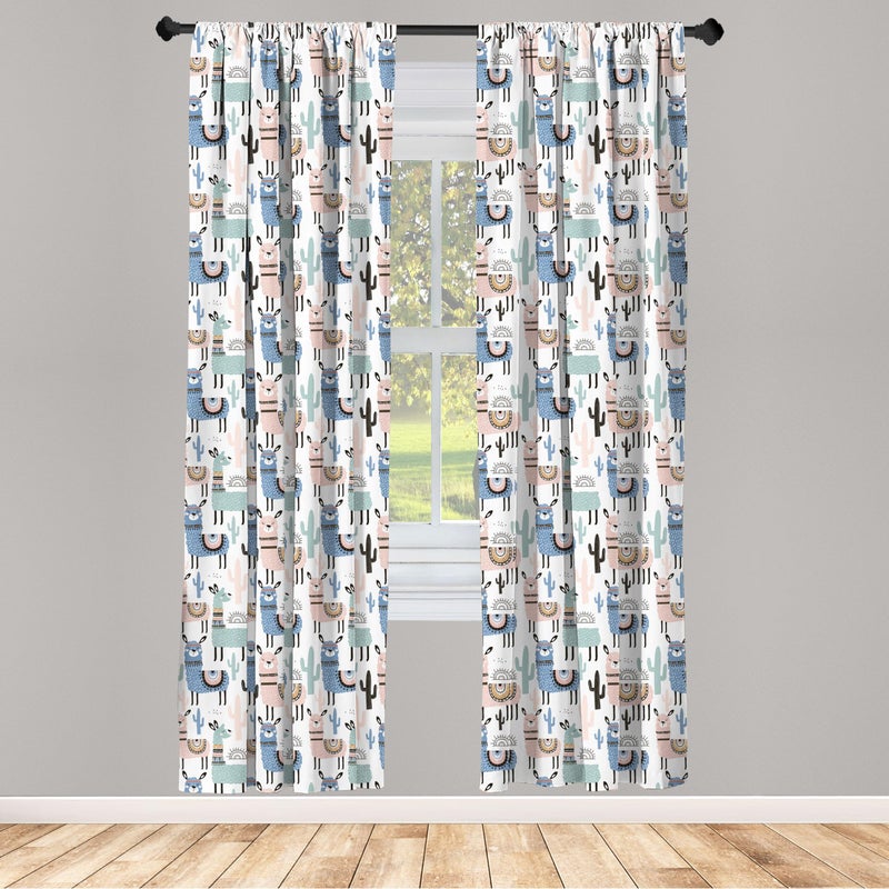 Ambesonne Llama Window Curtains  Cartoon Style Hand Drawn South American Animals Alpacas and Llamas Design  Lightweight Decor 2-Panel Set with Rod Pocket  Pair of - 28"" x 84""  White Teal - Image 2