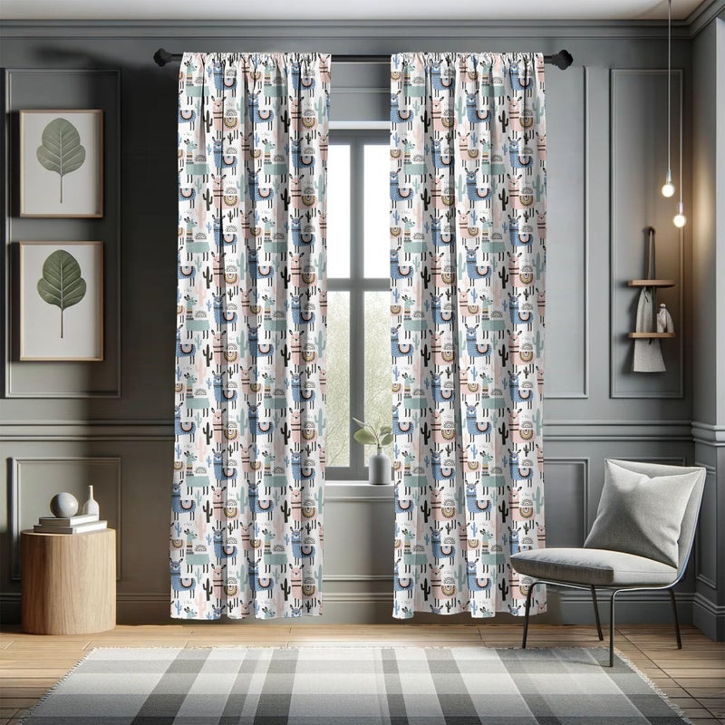 Ambesonne Llama Window Curtains  Cartoon Style Hand Drawn South American Animals Alpacas and Llamas Design  Lightweight Decor 2-Panel Set with Rod Pocket  Pair of - 28"" x 84""  White Teal - Image 5