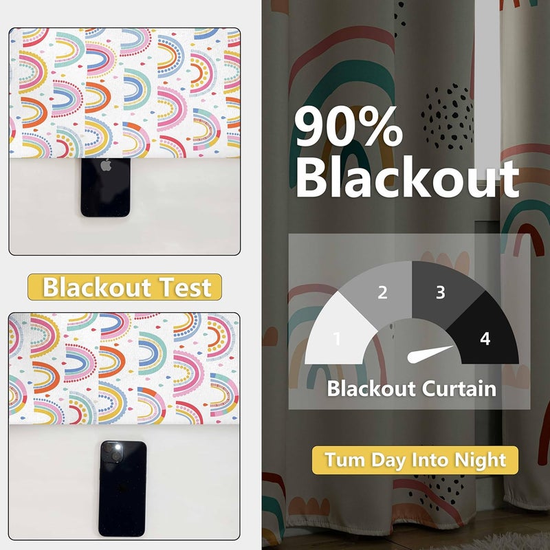 chiinvent Blackout Rainbow Curtains for Kids Cute Rainbow Room Darkening Window Curtains Decorative Cartoon Black Out Curtain for Girls Bedroom Nursery, C3, 52" x 84", 2 Panels (90% Blackout) - Image 2