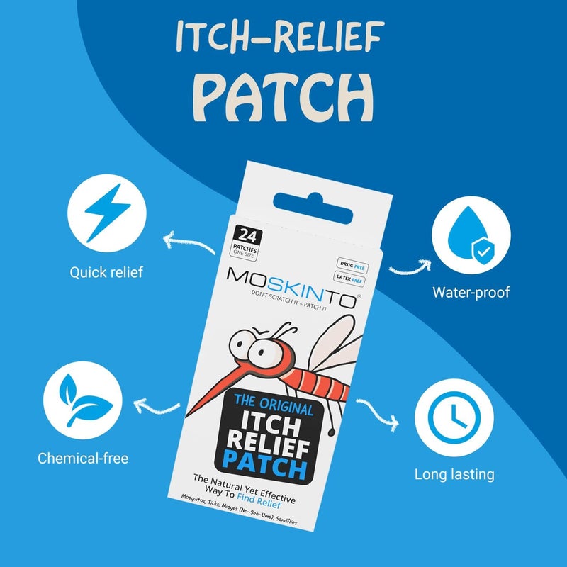 Moskinto The Original Mosquito Itch Relief Patches for Kids & Adults, Bug Bite Patches Soothe Swelling & Itching, Anti Itch Bug Bite Relief, Suction Tool Alternative, Travel Pack, 24 Count, Pack of 2 - Image 3