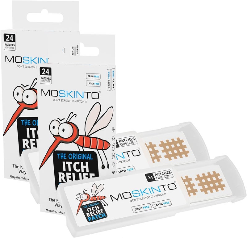 Moskinto The Original Mosquito Itch Relief Patches for Kids & Adults, Bug Bite Patches Soothe Swelling & Itching, Anti Itch Bug Bite Relief, Suction Tool Alternative, Travel Pack, 24 Count, Pack of 2 - Image 1