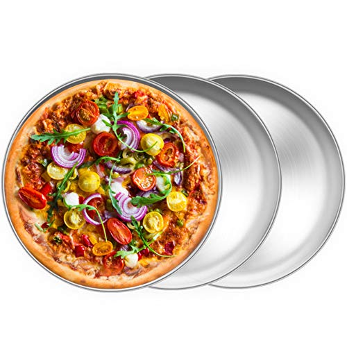 TeamFar Pizza Pan, 10 inch Pizza Pans Pizza Tray Stainless Steel for Oven Baking, Non Toxic & Healthy, Heavy Duty & Dishwasher Safe - Set of 3 - Image 1