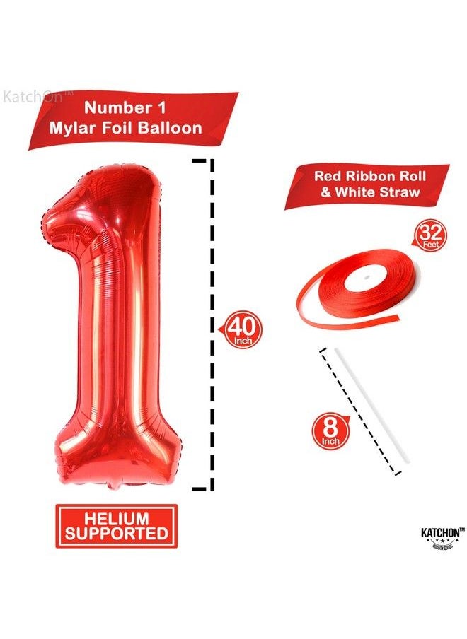 KATCHON Red One Balloon For First Birthday Big 40 Inch ; Berry First Birthday Party Supplies ; 1 Balloon For First Birthday ; Berry First Birthday Decorations ; 1St Birthday Decorations For Boys  - Image 5