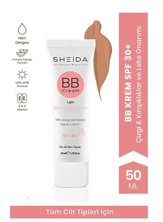 شيدا كريم بي بي بعامل حماية من الشمس SPF30 - تغطية كاملة، مضاد للتجاعيد، لون موحد، لمسة نهائية مطفية مسائية، لون فاتح 50 مل - Image 1