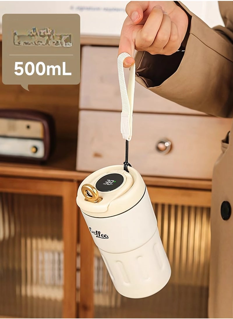 Twisoo - Twisoo Coffee Thermos with Smart Temperature Display, 500ml Stainless Steel Leak-Proof Travel Mug, Hot & Cold, Cream - Image 1