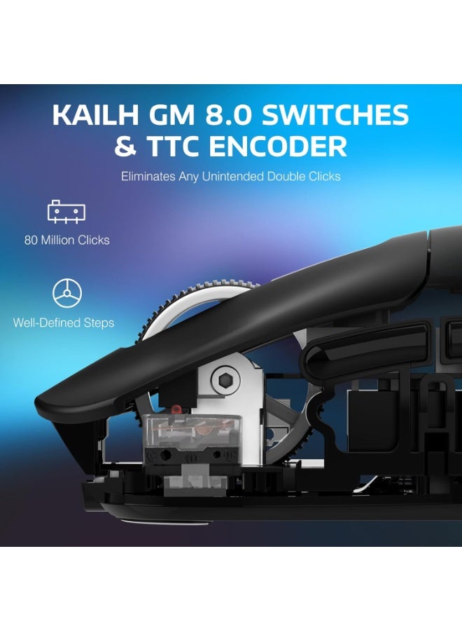 هجوم القرش ماوس ألعاب لاسلكي خفيف الوزن X3 مع وضع ثلاثي 2.4 جيجاهرتز/USB-C سلكي/بلوتوث، 26 ألف نقطة في البوصة، مستشعر بصري PAW3395، مفتاح Kailh GM8.0، 5 أزرار قابلة للبرمجة لأجهزة الكمبيوتر الشخصية/ويندوز/ماك - أسود - Image 5