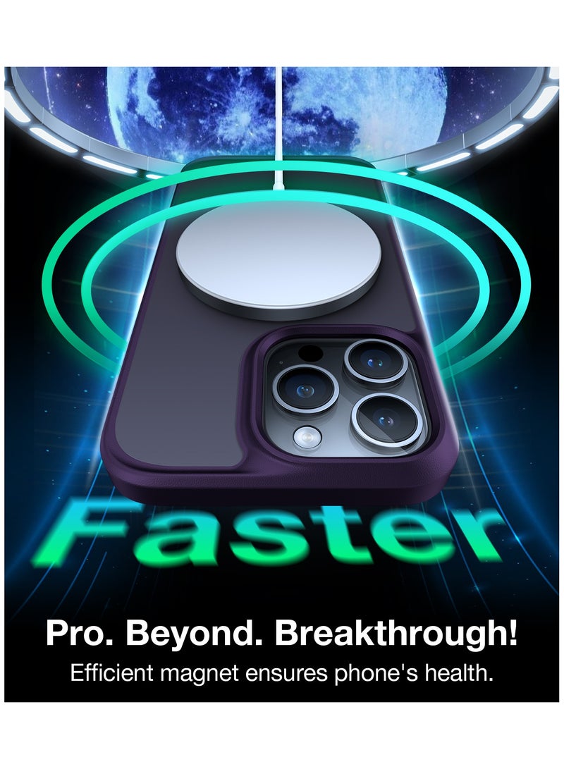 حافظة مقاومة للصدمات مغناطيسية متوافقة مع آيفون 15 برو، [اختبار سقوط بمعيار عسكري] [متوافقة مع MagSafe] شفافة نحيفة واقية، PC و TPU، مضادة لبصمات الأصابع، حارس مغ 2023، بنفسجي - Image 4