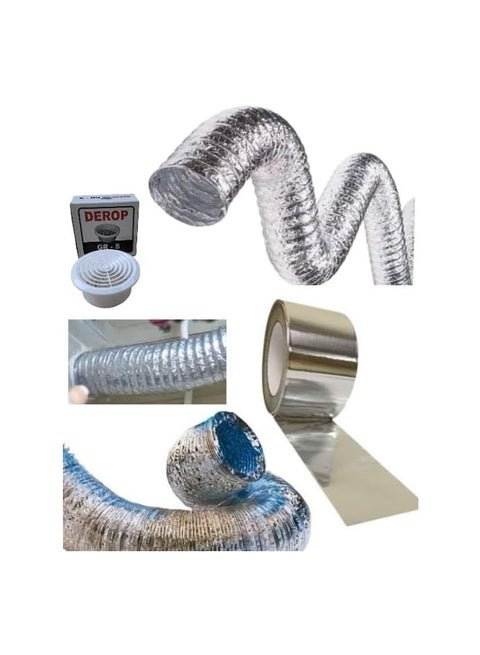 Kitchen Chimney or Heater & Hob - Flexible Expandable Aluminum Thermal Duct - for Kitchen, Bathroom, Air Conditioner Hood (10 Meters 5 Inch + Hob + Adhesive Roll)