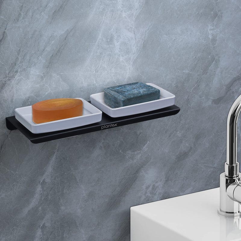 Plantex Stainless Steel with ABS Material Double Soap Dish/Soap Holder/Wall Mounted Soap Holder for Bathroom Accessories - Matt Black - Image 2