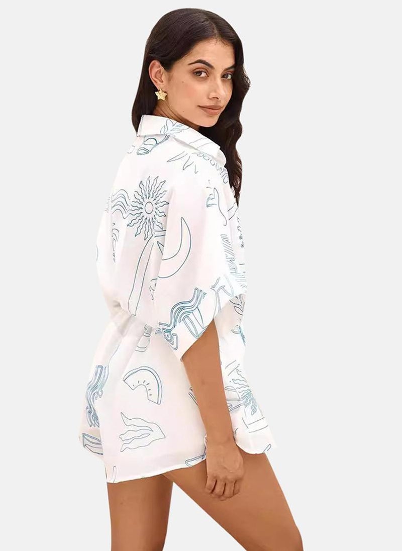 YUNIQEE White Printed Shirt Collar Jumpsuit - Image 3
