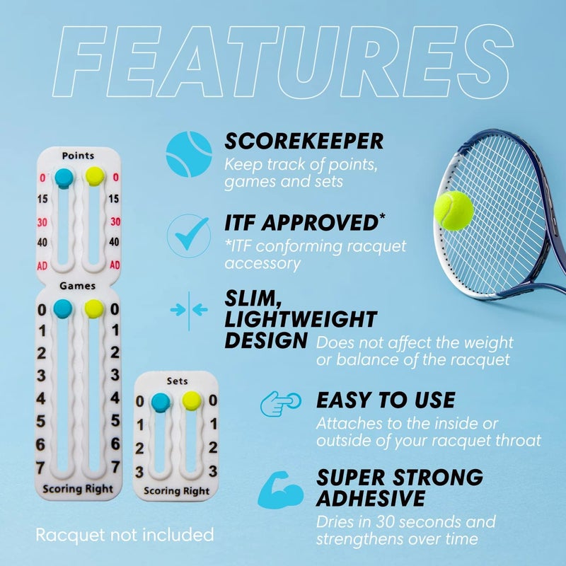 Scoring Right Portable Tennis Racket and Padel Scorekeeper, Easily Mounted Small Score Board to Keep Score of Points, Games, and Sets, ITF Conforming and Lightweight Mini Score Keeper, 1.9g, White - Image 5