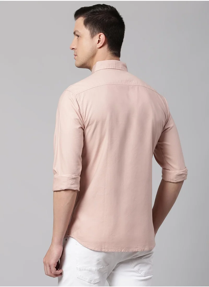 Dennis Lingo Men's Peach 100% Cotton Solid Button Down Regular Fit Shirt