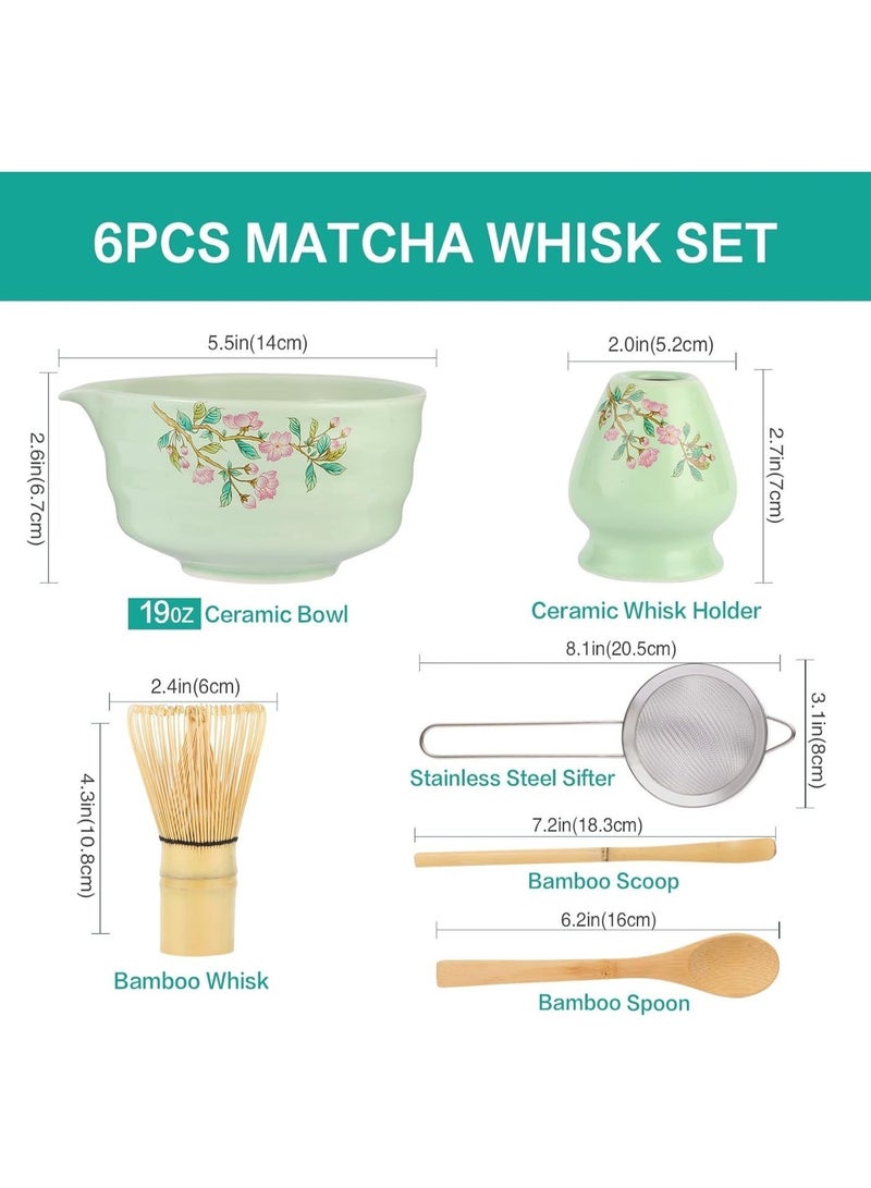 ميدي مجموعة خفاقة الماتشا الخضراء، مجموعة الماتشا المكونة من 6 قطع تتضمن وعاء الماتشا مع فوهة، خفاقة الماتشا وحاملها، منخل، مغرفة الخيزران وملعقة، مجموعة صنع الماتشا المثالية لمحبي الماتشا وحفلات الشاي - Image 2