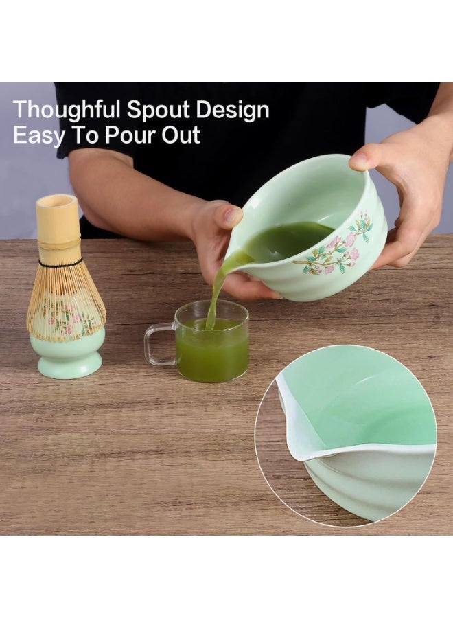 ميدي مجموعة خفاقة الماتشا الخضراء، مجموعة الماتشا المكونة من 6 قطع تتضمن وعاء الماتشا مع فوهة، خفاقة الماتشا وحاملها، منخل، مغرفة الخيزران وملعقة، مجموعة صنع الماتشا المثالية لمحبي الماتشا وحفلات الشاي - Image 5
