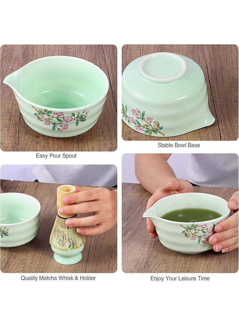 ميدي مجموعة خفاقة الماتشا الخضراء، مجموعة الماتشا المكونة من 6 قطع تتضمن وعاء الماتشا مع فوهة، خفاقة الماتشا وحاملها، منخل، مغرفة الخيزران وملعقة، مجموعة صنع الماتشا المثالية لمحبي الماتشا وحفلات الشاي - Image 3