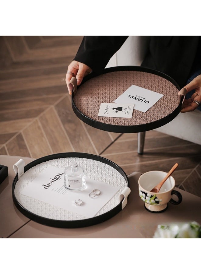 SHABILI Round Wooden Decorative Tray，Dresser Jewelry Ring Dish Tank Storage Kitchen Countertop Organizer Plate Holder for Perfume Towel Bathroom Accessories, Coffee Table Tray for Living Room, Bathroom,1 Pack - Image 2