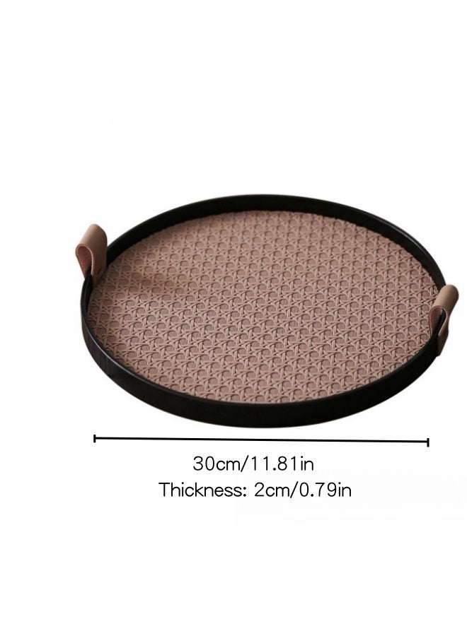 SHABILI Round Wooden Decorative Tray，Dresser Jewelry Ring Dish Tank Storage Kitchen Countertop Organizer Plate Holder for Perfume Towel Bathroom Accessories, Coffee Table Tray for Living Room, Bathroom,1 Pack - Image 4
