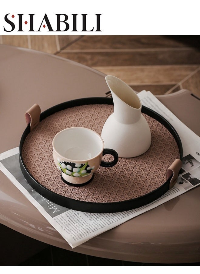 SHABILI Round Wooden Decorative Tray，Dresser Jewelry Ring Dish Tank Storage Kitchen Countertop Organizer Plate Holder for Perfume Towel Bathroom Accessories, Coffee Table Tray for Living Room, Bathroom,1 Pack - Image 1