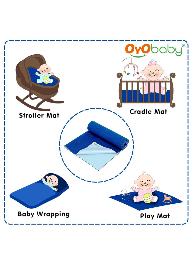 OYO BABY - OYO BABY 100% Waterproof Polycotton Toddler Baby Dry Sheet, Extra Absorbent Infant Bed Sheet for New Born & Toddler Babies, Baby Bed Protector for Toddler Kids, Medium Size, 100 X 70 cm, Royal Blue - Image 1