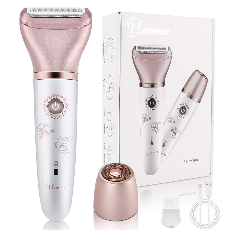 Hatteker Electric Razors for Women - Painless 2-in-1 Shaver for Women Hair Remover for Face, Legs and Underarm Wet & Dry, Portable Bikini Trimmer, Lady Hair Removal with 2 Trimmer Heads- Micro USB Recharge - Image 1