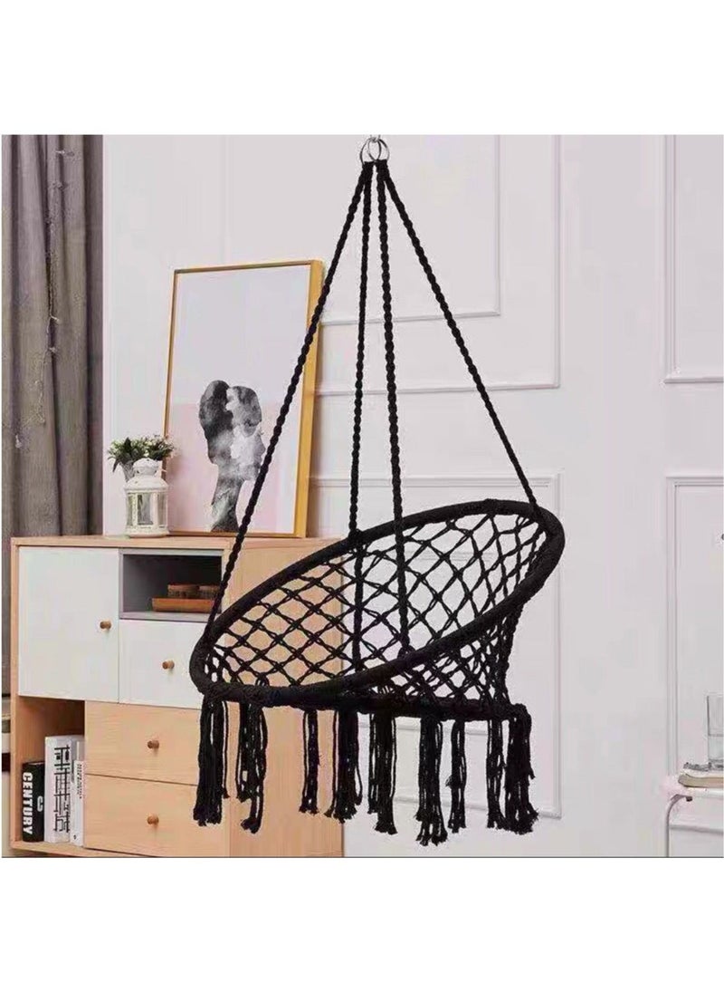 Arabest - Hammock Chair, Hanging Swing with Macrame, Max 330 Lbs, Beige Hanging Cotton Rope Chair for Indoor, Outdoor, Bedroom, Patio, Yard, Deck, Garden and Porch, Black - Image 1