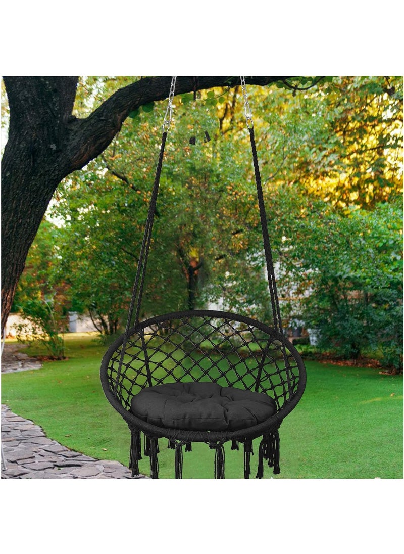 Arabest - Hammock Chair, Hanging Swing with Macrame, Max 330 Lbs, Beige Hanging Cotton Rope Chair for Indoor, Outdoor, Bedroom, Patio, Yard, Deck, Garden and Porch, Black - Image 1